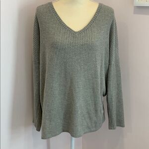 Aqua Grey Waffle Pattern V-Neck “Sweater”
